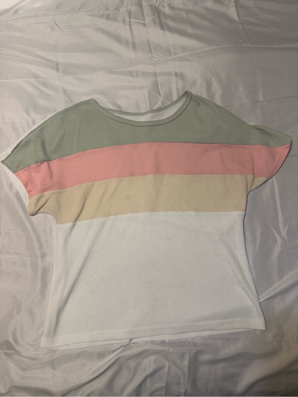 Pastel Colorblock Short Sleeve Top - Mint, Pink, Cream, White